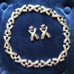 Silver X Necklace and Earrings Set